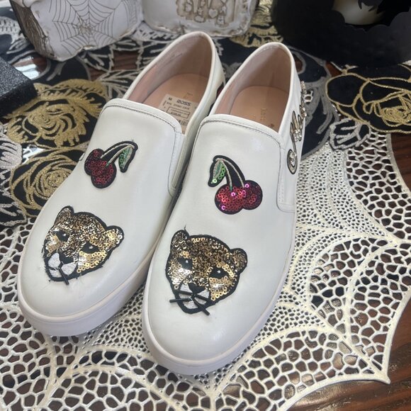 Kate Spade Lizbeth Women's Sneakers White Leather Cats Meow Slip-On Shoes 10 - Picture 2 of 13